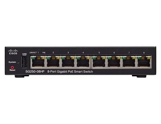 Smart коммутатор Cisco, 8 портов 1 Гб/с RJ-45 SG250-08HP-K9-EU Smart коммутатор Cisco, 8 портов 1 Гб/с RJ-45 SG250-08HP-K9-EU