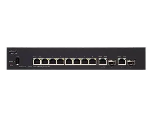 Коммутатор Cisco 350, 8x10/100Mb, 2 комбо-порта GE SF352-08-K9-EU Коммутатор Cisco 350, 8x10/100Mb, 2 комбо-порта GE SF352-08-K9-EU