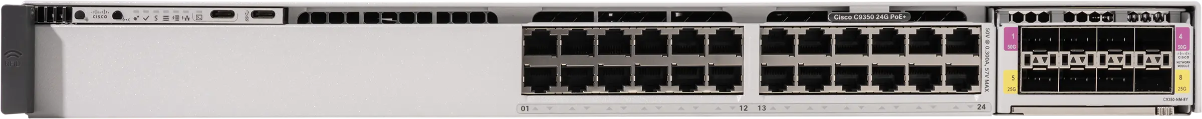 Коммутатор Cisco C9350-24P, 24 порта доступа, PoE, StackWise-1.6T, модульные uplink Коммутатор Cisco C9350-24P, 24 порта доступа, PoE, StackWise-1.6T, модульные uplink