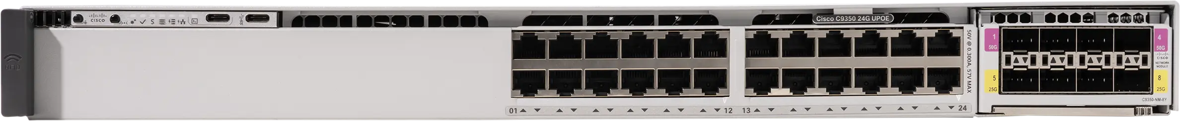 Коммутатор Cisco C9350-24U, 24 порта доступа, PoE, StackWise-1.6T, модульные uplink Коммутатор Cisco C9350-24U, 24 порта доступа, PoE, StackWise-1.6T, модульные uplink